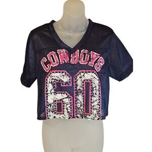 Dallas Cowboys Women’s Cropped Mesh Jersey Top “Cowboys 60” Bedazzled Sz M